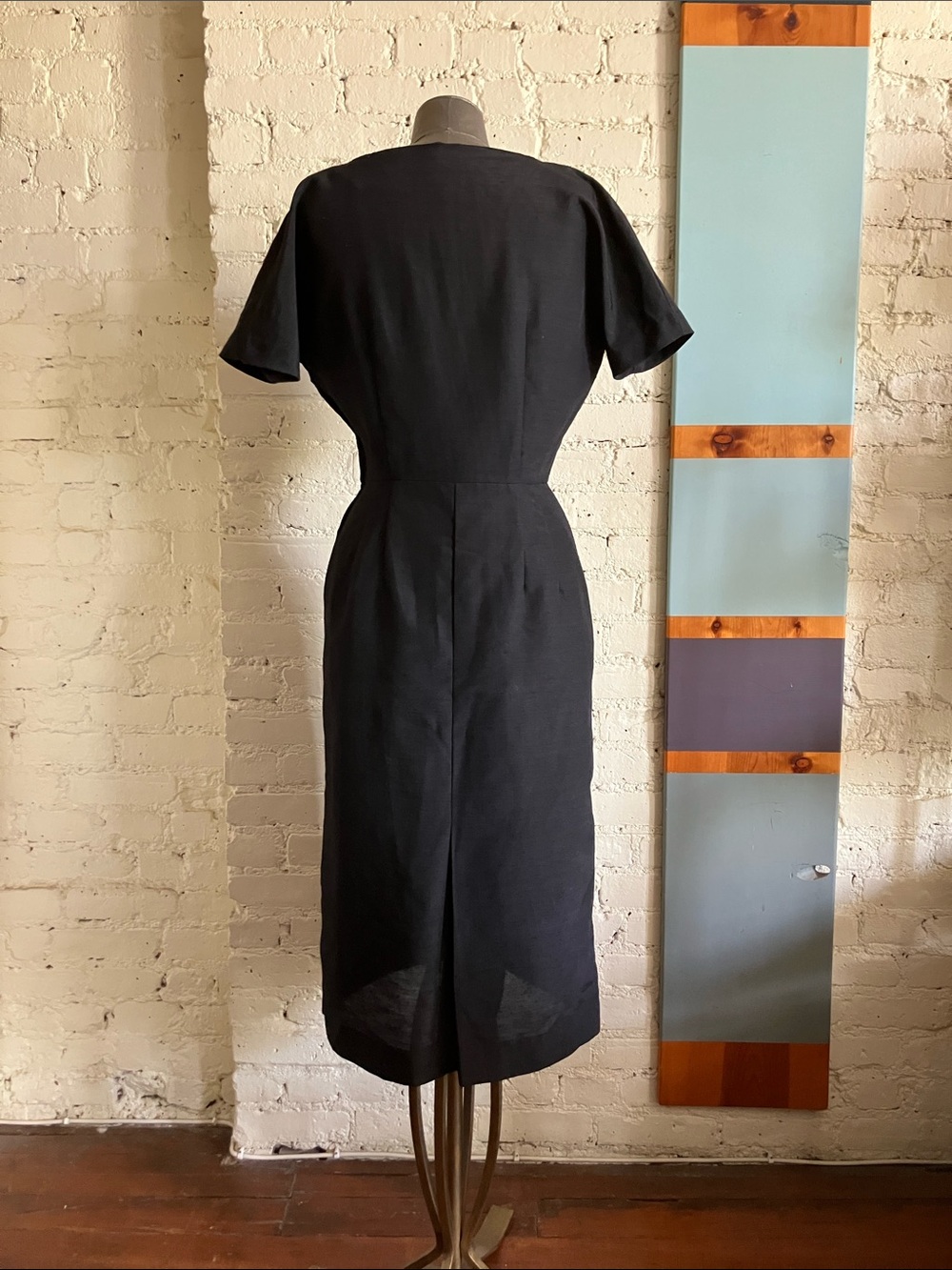 Vintage 50s black fitted wiggle midi dress size small - Picture 4 of 12